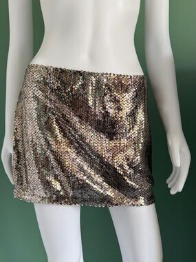 Vintage Urban Behavior Iridescent Sequin Mini Skirt In Snakeskin Print